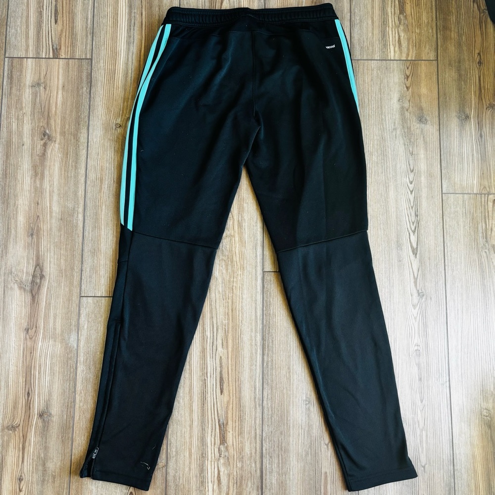 Adidas Women’s Tapered Black Track & Soccer Sweatpants with Blue Stripes Size M - Picture 4 of 7